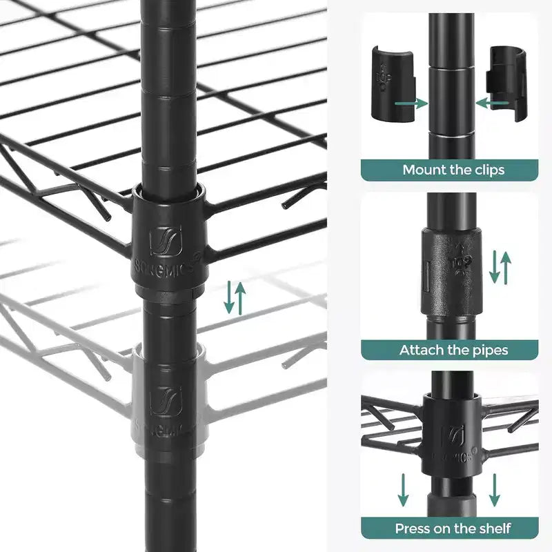 SONGMICS Garage Shelving, Wire Shelving Unit, Kitchen Storage Rack with Adjustable Shelves, for Living Room, Garage, Black