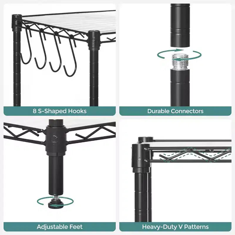 SONGMICS Garage Shelving, Wire Shelving Unit, Kitchen Storage Rack with Adjustable Shelves, for Living Room, Garage, Black