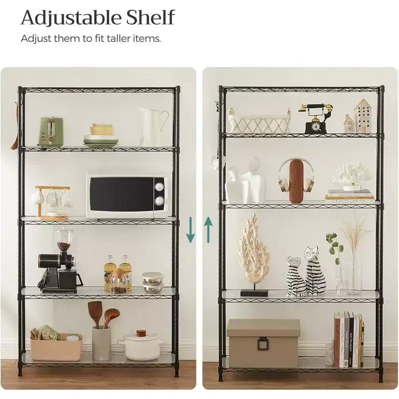SONGMICS Garage Shelving, Wire Shelving Unit, Kitchen Storage Rack with Adjustable Shelves, for Living Room, Garage, Black