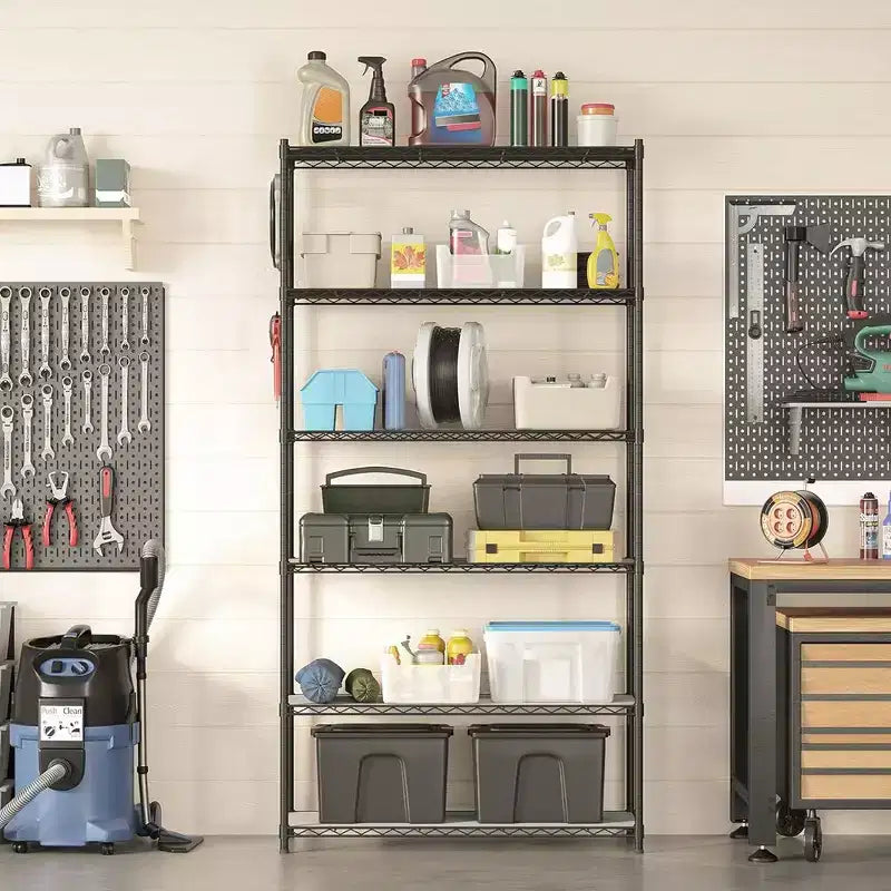 SONGMICS Garage Shelving, Wire Shelving Unit, Kitchen Storage Rack with Adjustable Shelves, for Living Room, Garage, Black