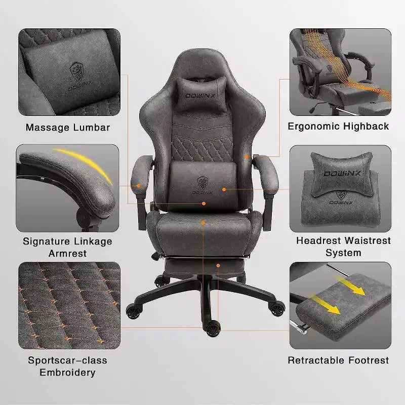 Adjustable Gaming Chair with Massage Lumbar Support and Retractable Footrest - Dowinx