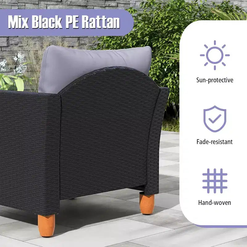 Costway 3PCS Patio Rattan Furniture Set Cushioned Sofa Storage Table with Wood Top White/Black/Grey/Navy/Red/Turquoise