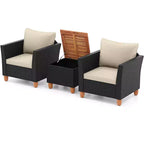 Costway 3PCS Patio Rattan Furniture Set Cushioned Sofa Storage Table with Wood Top White/Black/Grey/Navy/Red/Turquoise