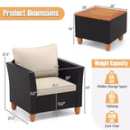 Costway 3PCS Patio Rattan Furniture Set Cushioned Sofa Storage Table with Wood Top White/Black/Grey/Navy/Red/Turquoise