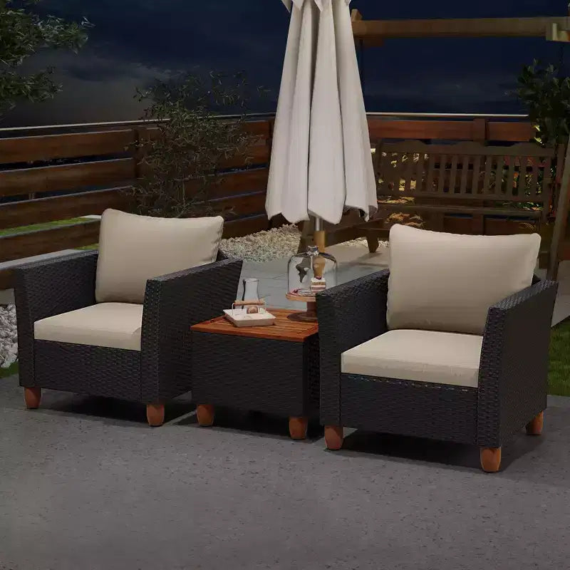 Costway 3PCS Patio Rattan Furniture Set Cushioned Sofa Storage Table with Wood Top White/Black/Grey/Navy/Red/Turquoise