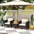 Costway 3PCS Patio Rattan Furniture Set Cushioned Sofa Storage Table with Wood Top White/Black/Grey/Navy/Red/Turquoise