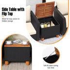 Costway 3PCS Patio Rattan Furniture Set Cushioned Sofa Storage Table with Wood Top White/Black/Grey/Navy/Red/Turquoise