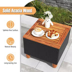 Costway 3PCS Patio Rattan Furniture Set Cushioned Sofa Storage Table with Wood Top White/Black/Grey/Navy/Red/Turquoise