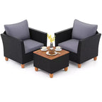Costway 3PCS Patio Rattan Furniture Set Cushioned Sofa Storage Table with Wood Top White/Black/Grey/Navy/Red/Turquoise