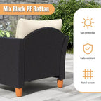 Costway 3PCS Patio Rattan Furniture Set Cushioned Sofa Storage Table with Wood Top White/Black/Grey/Navy/Red/Turquoise