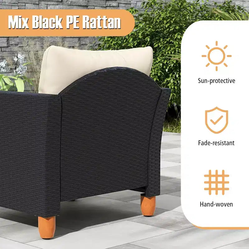 Costway 3PCS Patio Rattan Furniture Set Cushioned Sofa Storage Table with Wood Top White/Black/Grey/Navy/Red/Turquoise