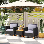 Costway 3PCS Patio Rattan Furniture Set Cushioned Sofa Storage Table with Wood Top White/Black/Grey/Navy/Red/Turquoise
