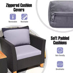Costway 3PCS Patio Rattan Furniture Set Cushioned Sofa Storage Table with Wood Top White/Black/Grey/Navy/Red/Turquoise