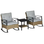 Outsunny 3 Piece Rocking Wicker Bistro Set, Outdoor Patio Furniture Set with two Porch Rocker Chairs, Cushions, Two-Tier Coffee Table
