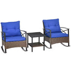 Outsunny 3 Piece Rocking Wicker Bistro Set, Outdoor Patio Furniture Set with two Porch Rocker Chairs, Cushions, Two-Tier Coffee Table