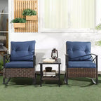 Outsunny 3 Piece Rocking Wicker Bistro Set, Outdoor Patio Furniture Set with two Porch Rocker Chairs, Cushions, Two-Tier Coffee Table