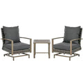 Outsunny 3-Piece Patio Bistro Set, PE Rattan Wicker Outdoor Furniture with Soft Cushions, 2 Rocking Chairs, Slatted Coffee Table