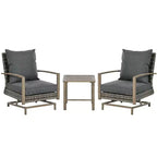 Outsunny 3-Piece Patio Bistro Set, PE Rattan Wicker Outdoor Furniture with Soft Cushions, 2 Rocking Chairs, Slatted Coffee Table