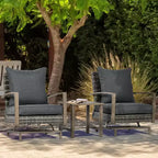 Outsunny 3-Piece Patio Bistro Set, PE Rattan Wicker Outdoor Furniture with Soft Cushions, 2 Rocking Chairs, Slatted Coffee Table
