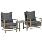 Outsunny 3-Piece Patio Bistro Set, PE Rattan Wicker Outdoor Furniture with Soft Cushions, 2 Rocking Chairs, Slatted Coffee Table