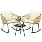 Outsunny Cushioned 3 Piece Patio Rocking Chair Patio Set, Glass Top Coffee Table Wicker Bistro Set, Cream White