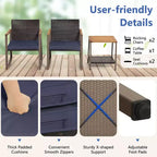 Costway 3 PCS Patio Rattan Rocking Chair Bistro Set Armrest Cushion Table with Storage Shelf Navy/Grey/Off White