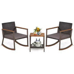 Costway 3 PCS Patio Rattan Rocking Chair Bistro Set Armrest Cushion Table with Storage Shelf Navy/Grey/Off White