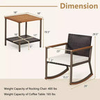 Costway 3 PCS Patio Rattan Rocking Chair Bistro Set Armrest Cushion Table with Storage Shelf Navy/Grey/Off White