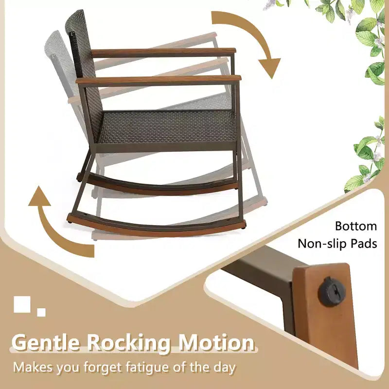 Costway 3 PCS Patio Rattan Rocking Chair Bistro Set Armrest Cushion Table with Storage Shelf Navy/Grey/Off White