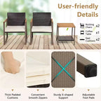 Costway 3 PCS Patio Rattan Rocking Chair Bistro Set Armrest Cushion Table with Storage Shelf Navy/Grey/Off White
