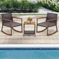 Costway 3 PCS Patio Rattan Rocking Chair Bistro Set Armrest Cushion Table with Storage Shelf Navy/Grey/Off White
