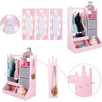 Kid Clothes Hanger with Lighted Mirror Girl Dress-Up Storage Armoire Clothing Rack and Storage Bin