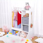 Kid Clothes Hanger with Lighted Mirror Girl Dress-Up Storage Armoire Clothing Rack and Storage Bin