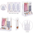 Kid Clothes Hanger with Lighted Mirror Girl Dress-Up Storage Armoire Clothing Rack and Storage Bin