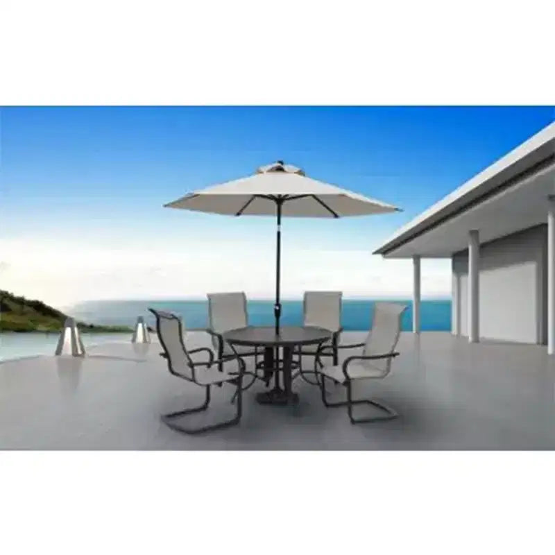 Four Seasons Courtyard 9 Foot Palermo Market Patio Umbrella Round Outdoor Backyard Shaded Canopy with Push Button Tilt and Aluminum Pole, Gray