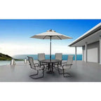 Four Seasons Courtyard 9 Foot Palermo Market Patio Umbrella Round Outdoor Backyard Shaded Canopy with Push Button Tilt and Aluminum Pole, Gray