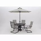 Four Seasons Courtyard 9 Foot Palermo Market Patio Umbrella Round Outdoor Backyard Shaded Canopy with Push Button Tilt and Aluminum Pole, Gray