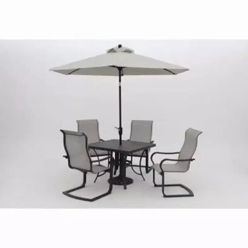 Four Seasons Courtyard 9 Foot Palermo Market Patio Umbrella Round Outdoor Backyard Shaded Canopy with Push Button Tilt and Aluminum Pole, Gray