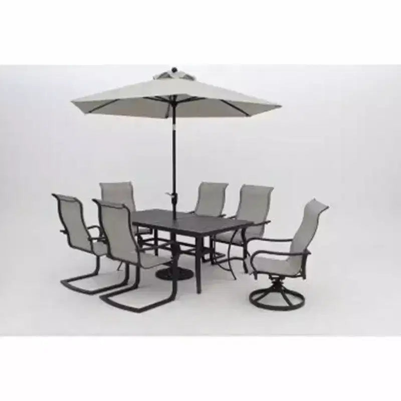 Four Seasons Courtyard 9 Foot Palermo Market Patio Umbrella Round Outdoor Backyard Shaded Canopy with Push Button Tilt and Aluminum Pole, Gray