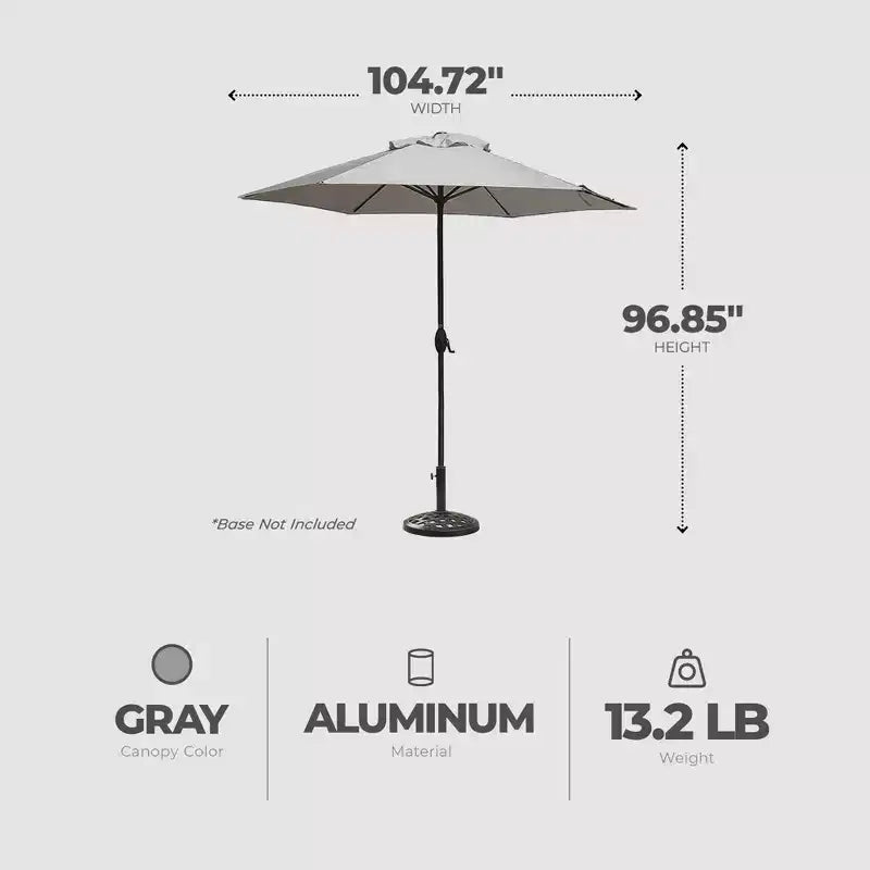 Four Seasons Courtyard 9 Foot Palermo Market Patio Umbrella Round Outdoor Backyard Shaded Canopy with Push Button Tilt and Aluminum Pole, Gray