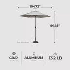 Four Seasons Courtyard 9 Foot Palermo Market Patio Umbrella Round Outdoor Backyard Shaded Canopy with Push Button Tilt and Aluminum Pole, Gray