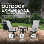 Four Seasons Courtyard Palermo 3 Piece Aluminum Bistro Furniture Set with Swivel Rockers and Drop In Tile Table for Outdoor Backyard Lawns and Patios