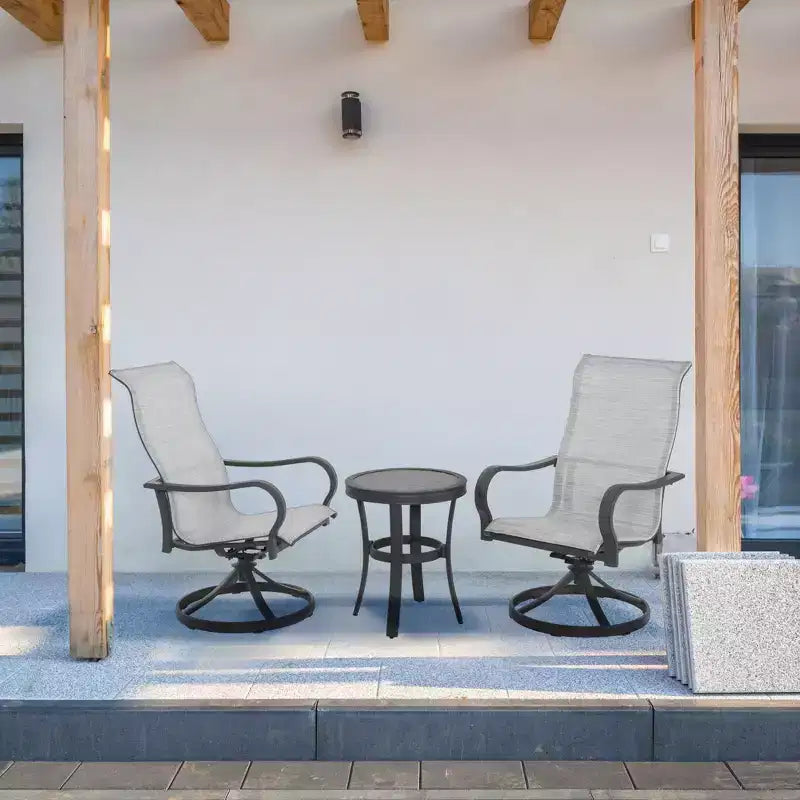 Four Seasons Courtyard Palermo 3 Piece Aluminum Bistro Furniture Set with Swivel Rockers and Drop In Tile Table for Outdoor Backyard Lawns and Patios