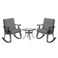 Four Seasons Courtyard Gramercy 3 Piece Cushioned Rocking Chairs Outdoor Backyard Patio Furniture Bistro Set with Square Side Table, Charcoal Gray