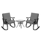 Four Seasons Courtyard Gramercy 3 Piece Cushioned Rocking Chairs Outdoor Backyard Patio Furniture Bistro Set with Square Side Table, Charcoal Gray