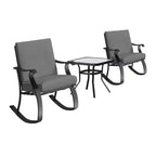 Four Seasons Courtyard Gramercy 3 Piece Cushioned Rocking Chairs Outdoor Backyard Patio Furniture Bistro Set with Square Side Table, Charcoal Gray
