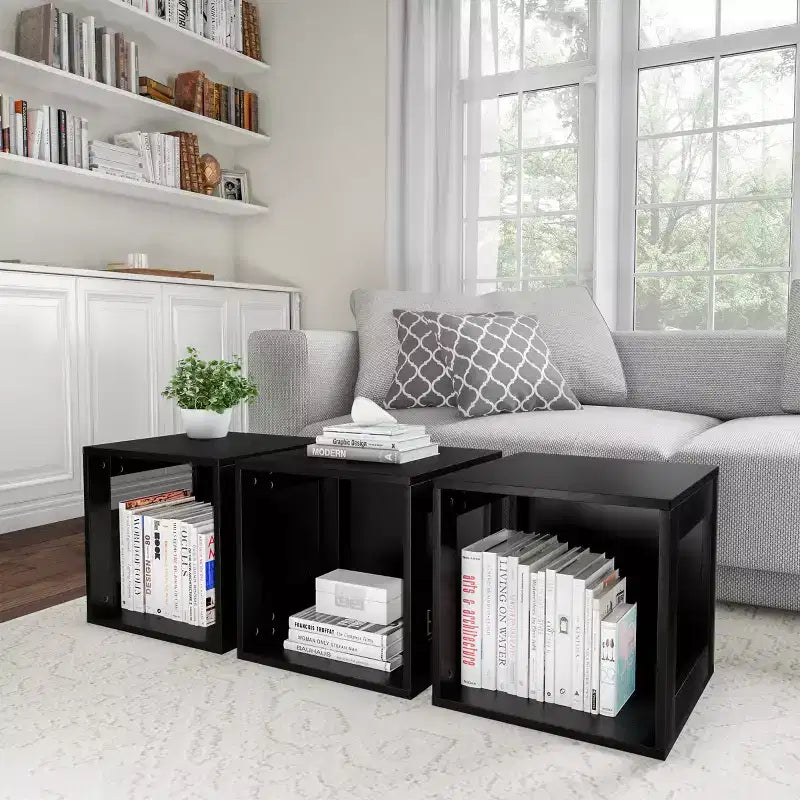 Hasting Home Modern Stackable Modular Cube End Table with Open Sides