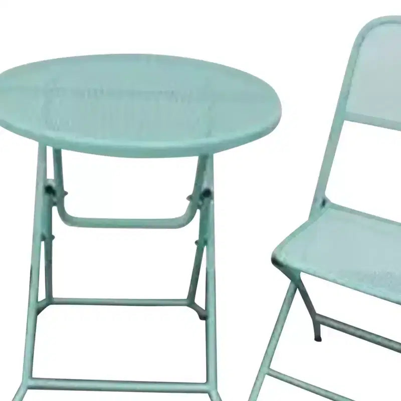 Four Seasons Courtyard Padova Foldable 3 Piece Powder Coated Steel Mesh Outdoor Patio Bistro Dining Set, Includes 1 Table and 2 Chairs, Blue
