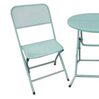 Four Seasons Courtyard Padova Foldable 3 Piece Powder Coated Steel Mesh Outdoor Patio Bistro Dining Set, Includes 1 Table and 2 Chairs, Blue