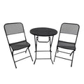 Four Seasons Courtyard Padova 3 Piece Bistro Outdoor Backyard Dining Set with 2 Folding Chairs and Round Table Furniture for Patios or Decks, Black